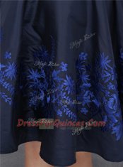 Knee Length Navy Blue Satin Sleeveless Beading and Appliques