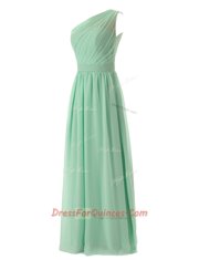 Fancy One Shoulder Apple Green Sleeveless Floor Length Ruffles Zipper Homecoming Dress