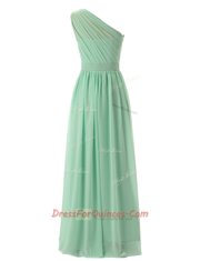 Fancy One Shoulder Apple Green Sleeveless Floor Length Ruffles Zipper Homecoming Dress