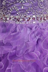 Fancy Purple Organza Zipper Straps Sleeveless With Train Sweep Train Beading and Belt