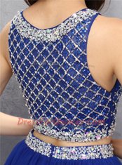 Custom Design A-line Homecoming Dress Royal Blue Scoop Organza Sleeveless Mini Length Side Zipper