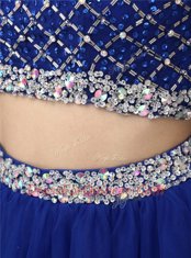 Custom Design A-line Homecoming Dress Royal Blue Scoop Organza Sleeveless Mini Length Side Zipper