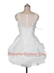 Organza Scoop Sleeveless Zipper Appliques and Ruching Prom Evening Gown in White