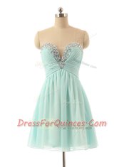 Knee Length Zipper Prom Party Dress Light Blue for Party with Beading