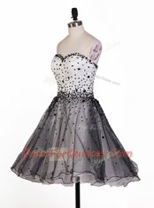 Custom Designed Sweetheart Sleeveless Prom Dress Knee Length Beading Grey Organza