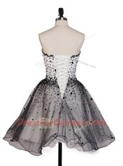 Custom Designed Sweetheart Sleeveless Prom Dress Knee Length Beading Grey Organza