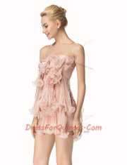 Popular Scoop Pink Chiffon Side Zipper Prom Gown Sleeveless Mini Length Beading and Pleated