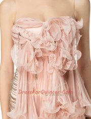 Popular Scoop Pink Chiffon Side Zipper Prom Gown Sleeveless Mini Length Beading and Pleated