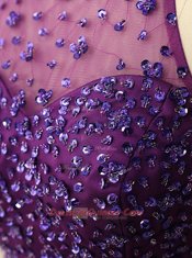 Purple A-line Tulle Halter Top Sleeveless Beading and Sequins Mini Length Zipper