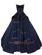 Attractive Ruching Navy Blue Zipper Sleeveless Floor Length