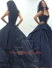Attractive Ruching Navy Blue Zipper Sleeveless Floor Length