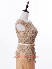 Decent Mermaid Scoop Lace Sleeveless Beading Zipper Homecoming Dress with Gold Brush Train