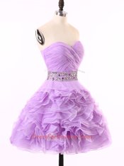 Classical Sleeveless Zipper Mini Length Beading and Ruching Prom Party Dress