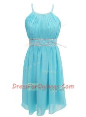 Halter Top Aqua Blue Criss Cross Beading Sleeveless Knee Length