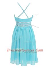 Halter Top Aqua Blue Criss Cross Beading Sleeveless Knee Length