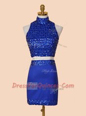 Flirting Royal Blue Sleeveless Mini Length Beading Backless Prom Evening Gown