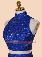 Flirting Royal Blue Sleeveless Mini Length Beading Backless Prom Evening Gown