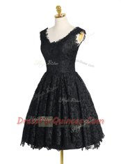 Knee Length Black Prom Evening Gown Lace Sleeveless Lace