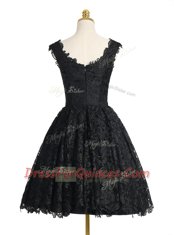 Knee Length Black Prom Evening Gown Lace Sleeveless Lace