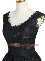 Knee Length Black Prom Evening Gown Lace Sleeveless Lace