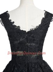 Knee Length Black Prom Evening Gown Lace Sleeveless Lace
