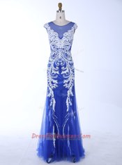 Mermaid Scoop Royal Blue Sleeveless Chiffon Backless for Prom and Party