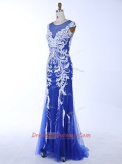 Mermaid Scoop Royal Blue Sleeveless Chiffon Backless for Prom and Party