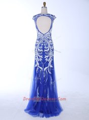 Mermaid Scoop Royal Blue Sleeveless Chiffon Backless for Prom and Party