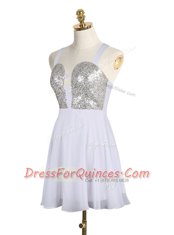Adorable Straps White Sleeveless Mini Length Sequins Criss Cross Prom Evening Gown
