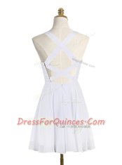 Adorable Straps White Sleeveless Mini Length Sequins Criss Cross Prom Evening Gown