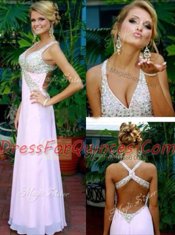 Sleeveless Beading Criss Cross Prom Dress