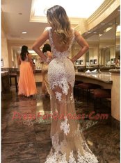 Mermaid Champagne Tulle Backless Scoop Sleeveless Court Train Appliques