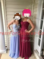Colorful Burgundy A-line Sweetheart Sleeveless Chiffon Floor Length Zipper Appliques Prom Dresses