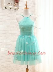 Modest Straps Mini Length A-line Sleeveless Aqua Blue Prom Party Dress Lace Up