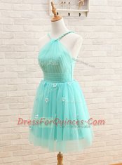 Modest Straps Mini Length A-line Sleeveless Aqua Blue Prom Party Dress Lace Up