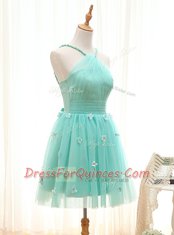 Modest Straps Mini Length A-line Sleeveless Aqua Blue Prom Party Dress Lace Up
