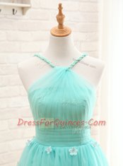 Modest Straps Mini Length A-line Sleeveless Aqua Blue Prom Party Dress Lace Up