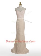 Amazing Mermaid Elastic Woven Satin Sweetheart Sleeveless Brush Train Zipper Sequins Prom Party Dress in Champagne