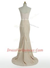 Amazing Mermaid Elastic Woven Satin Sweetheart Sleeveless Brush Train Zipper Sequins Prom Party Dress in Champagne