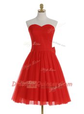 Pretty Tulle Sleeveless Knee Length Prom Gown and Ruching