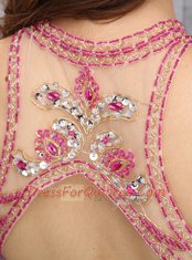 Fancy Scoop Sleeveless Mini Length Beading Zipper Dress for Prom with Red