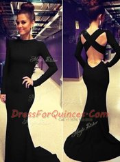 Mermaid Scoop Long Sleeves Brush Train Criss Cross Ruching Evening Dress