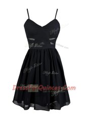 Black Spaghetti Straps Zipper Ruching Prom Evening Gown Sleeveless