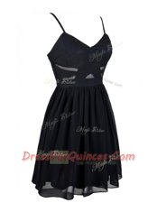 Black Spaghetti Straps Zipper Ruching Prom Evening Gown Sleeveless
