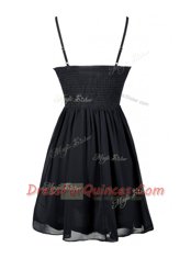 Black Spaghetti Straps Zipper Ruching Prom Evening Gown Sleeveless