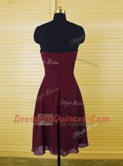 Amazing Sweetheart Sleeveless Zipper Prom Evening Gown Burgundy Chiffon