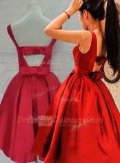 Knee Length Red Evening Dress Bateau Sleeveless Backless