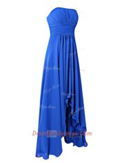 Pretty Royal Blue Zipper Prom Party Dress Ruffles Sleeveless Floor Length