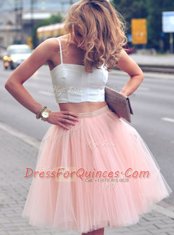 Spaghetti Straps Sleeveless Tulle Prom Party Dress Ruffles Zipper