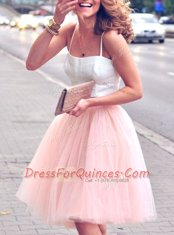 Spaghetti Straps Sleeveless Tulle Prom Party Dress Ruffles Zipper